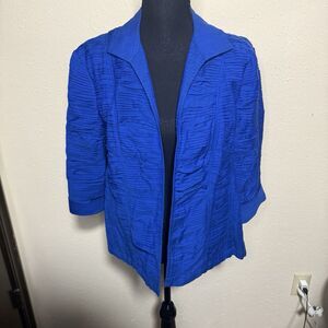 Women’s Chicos Size 1 Medium Royal Blue Cotten Blend Textured Jacket Cardigan